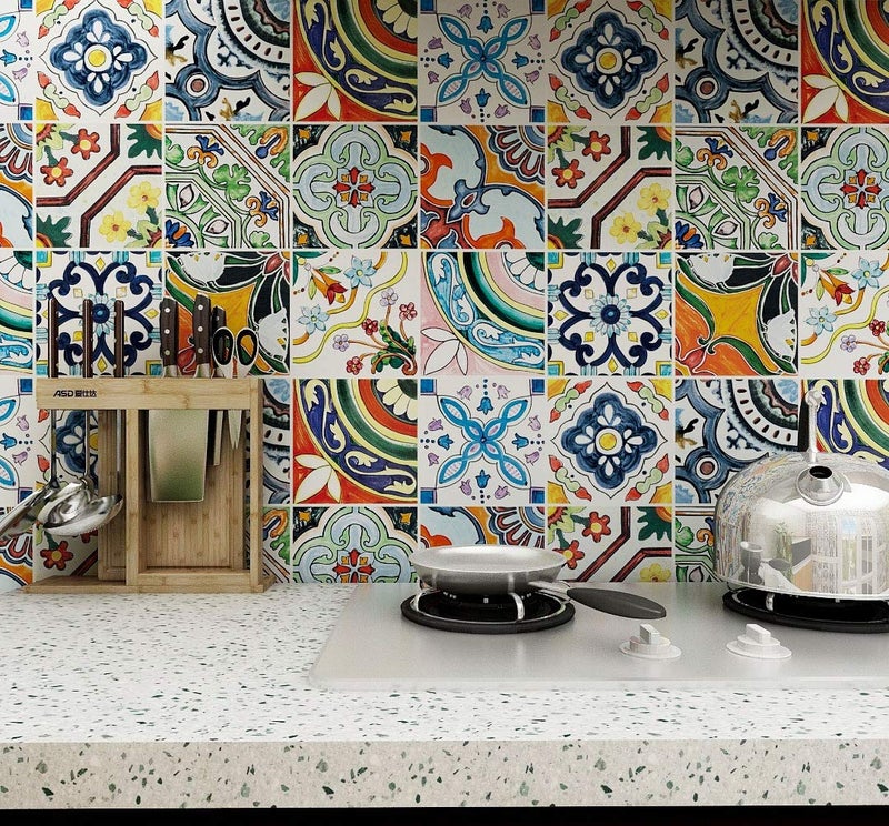 Heimerdinger Easy Apply Just Peel and Stick Bohemian Moroccan Tile Decals 6"X6"/PC (Multi) - Image 2